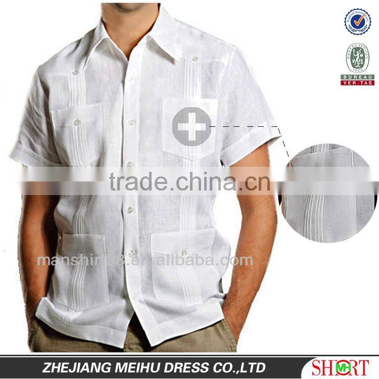 2017 washed men's short sleeve linen Guayabera Shirt