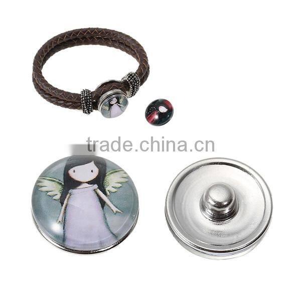 18mm Glass Fit Snap Button Bracelets Round Silver Tone At Random Girl Pattern