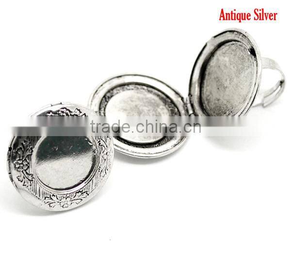 5PCs Antique Silver Round Photo Frame Locket Rings 17.5mm US 7, Fit 24mm Dia. Ring Setting