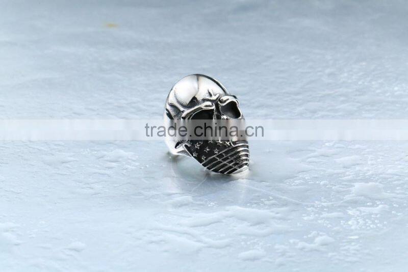 Mens Punk Goth Skull Ring Patriotic Stars Stripes Honor American Flag Bandit Biker Stainless Steel Ring Size 8-14