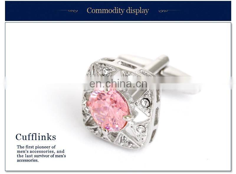 Luxurious Pink Diamond Stone Unisex Shirt Jewelry Cufflinks Brand