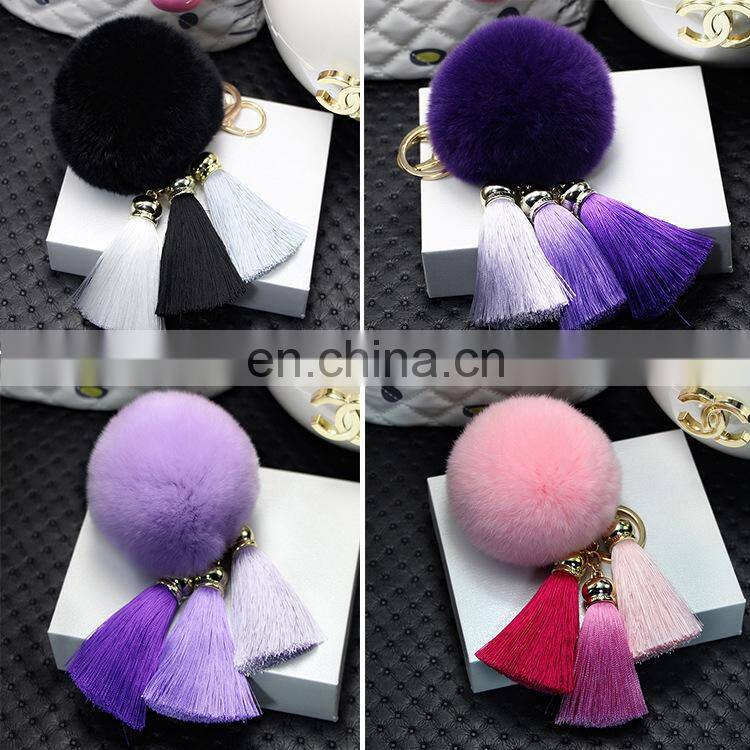 2016 Beautiful Real Rabbit Fur Ball KeyChain / Car and Bag Charm Keychain