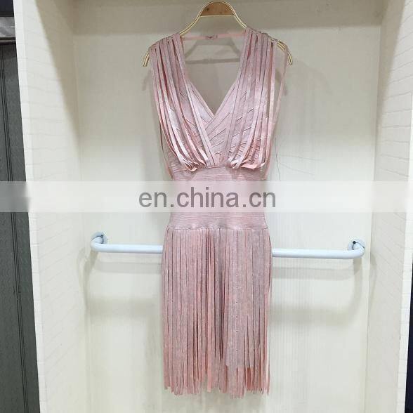 Amigo 2017 Summer Bandage golden print Fringe Rayon Spande Sey Women Summer Bandage Dress