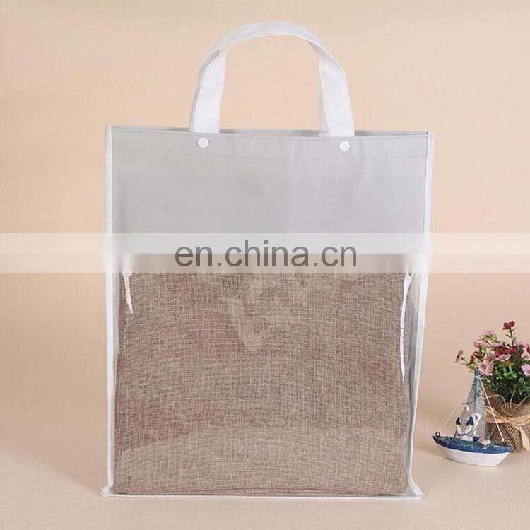 Wholesale factory price pvc pouch cloth plastic packaging bag fabric bag with clear PVC window and handing