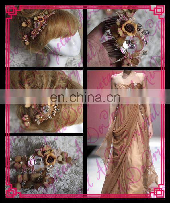 Aidocrystal champagne fashion party ladies rhinestone hair comb fascinators,bridal headpiece