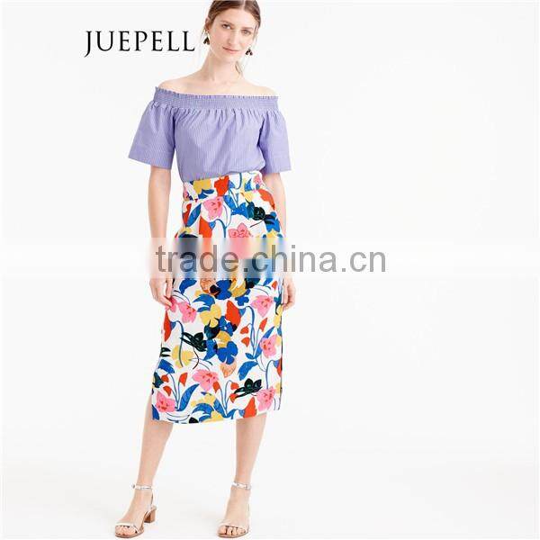 Printucked floral women midi skirt