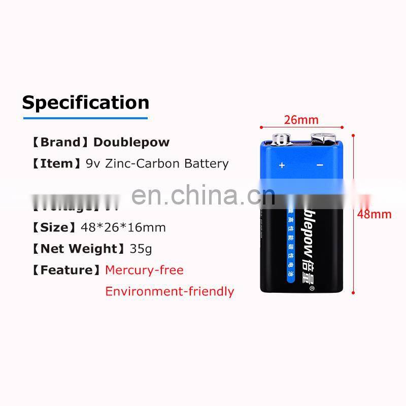Primary 6f22 9V Zinc Carbon battery for Electronic Devices