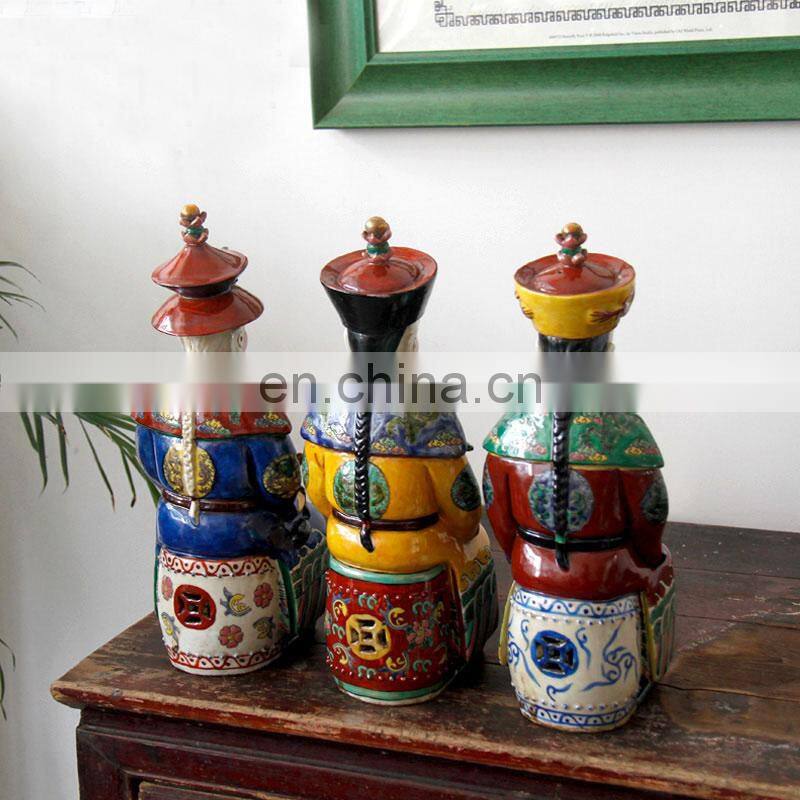 Vintage Antique Style Colorful Porcelain Three Sitting Emperors Ceramic Figurines Sculptures Statues