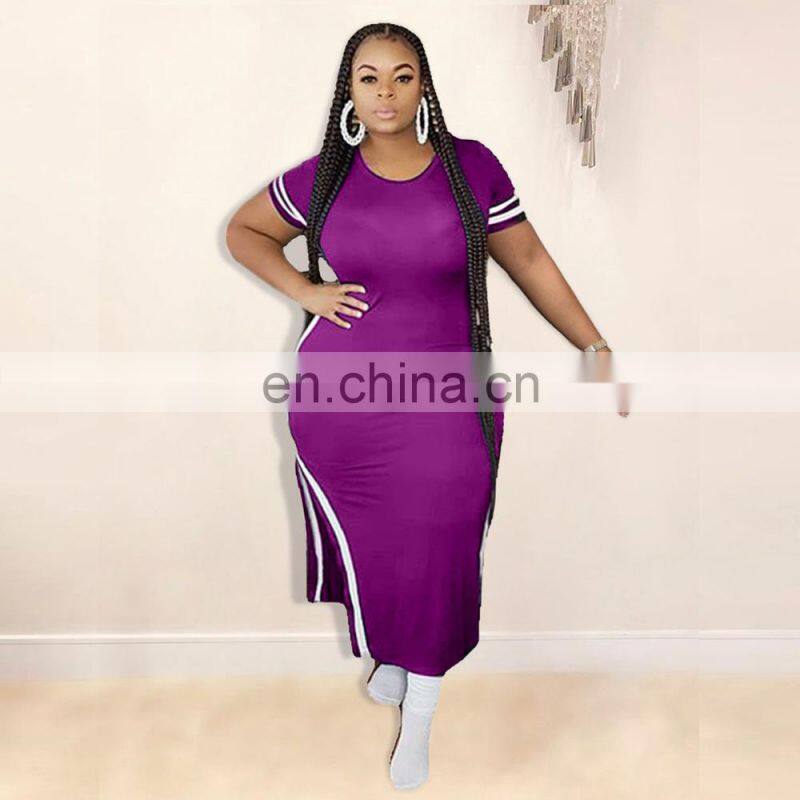 custom Plus Size Dress Skirts ladies dresses summer short sleeve Side split maxi solid bodycon dress women plus size clothes