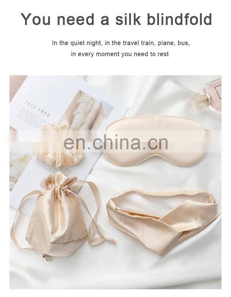 Silk Pillow Case Scrunchie Eye Mask Blue Mulberry Pillowcase Eyemask Scrunchies Set with Scrunchie and Eye Mask