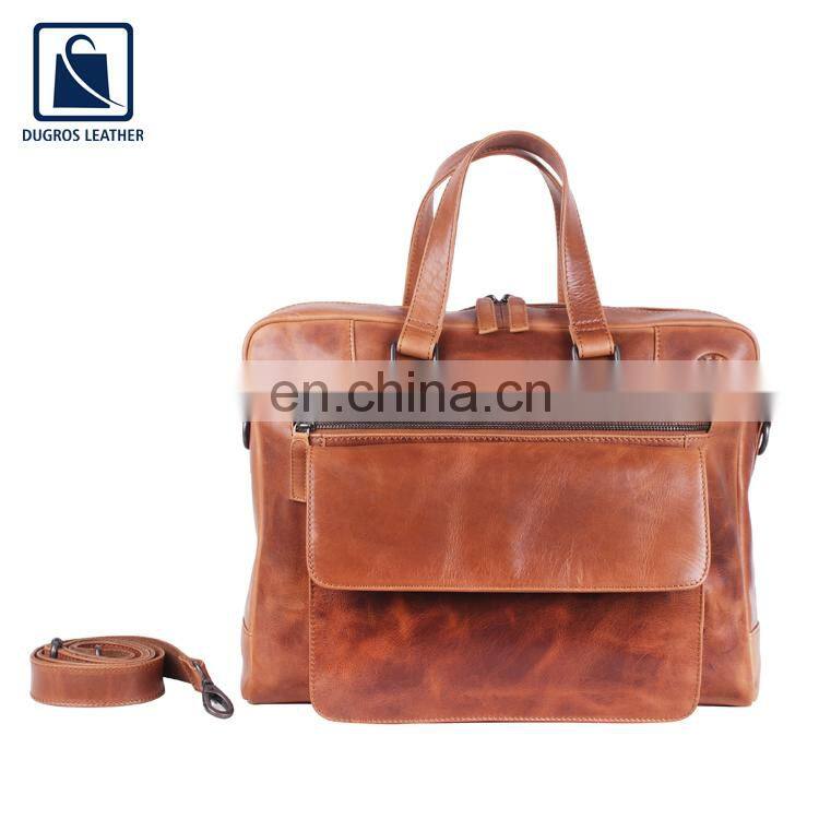 Vintage Style Attractive Pattern Cotton Lining Material Genuine Leather Laptop Bag for Sale