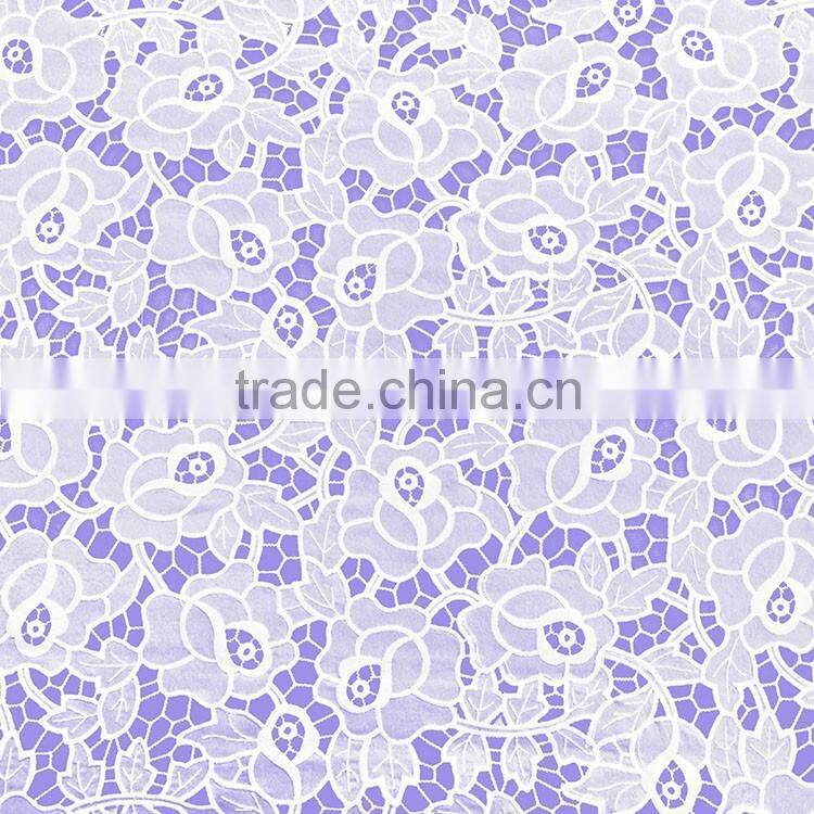 Fashion 130CM white water soluble 100% Polyester chiffon embroidery lace fabric