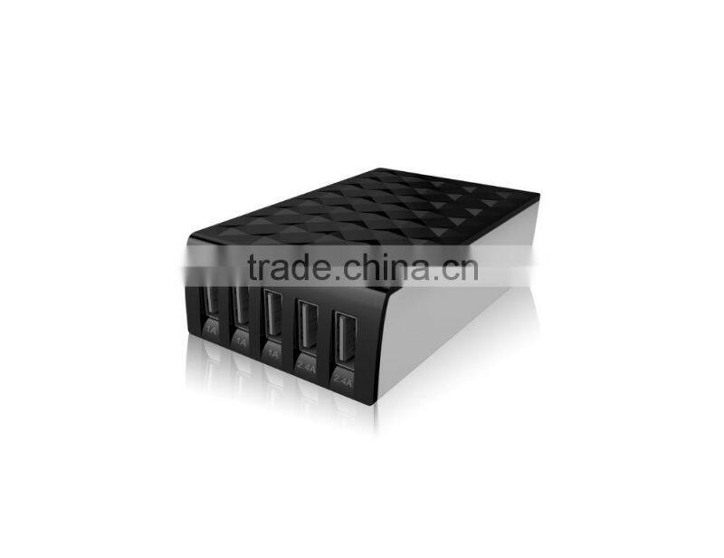 USB Charger - 5-Port Desktop USB Charging Station With Built in three 1A ports and two 2.4A ports