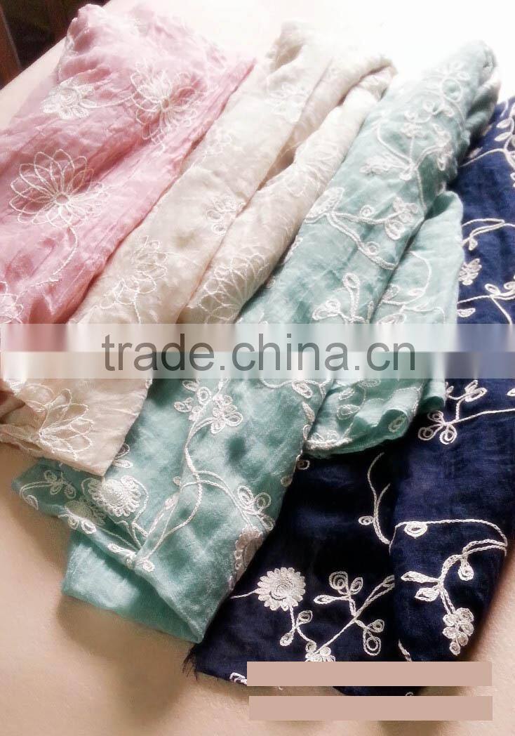 New Fashion Ladies Flower Embroidery Long Cotton Shawl Pashmina Scarf