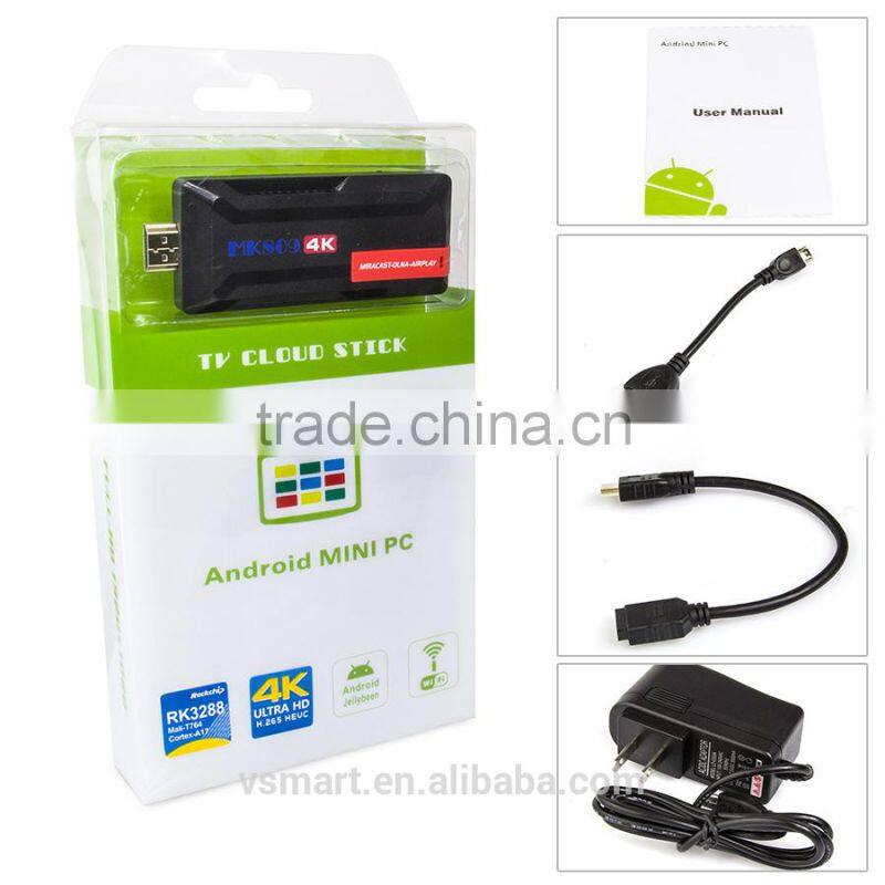 Vensmile 2015 Professional Supplier Of Wifi Display Android Tv Dongle Mk809 with newest chipset RK3288