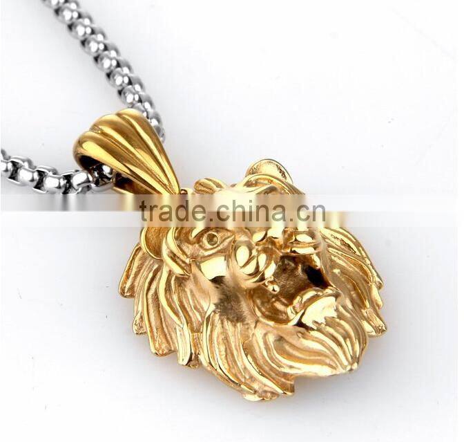 Men's Stainless Steel Animal Lion Head Shape Pendant Necklace