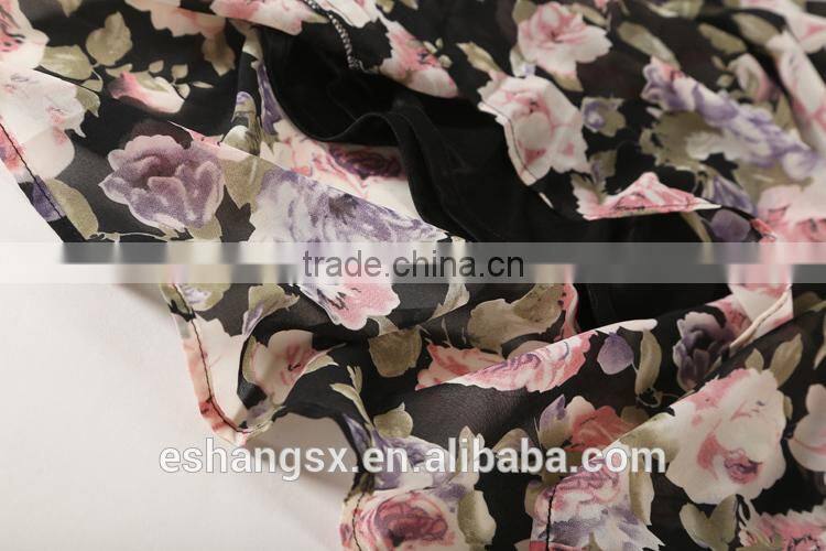 Ladies chiffon floral printed long flared skirts