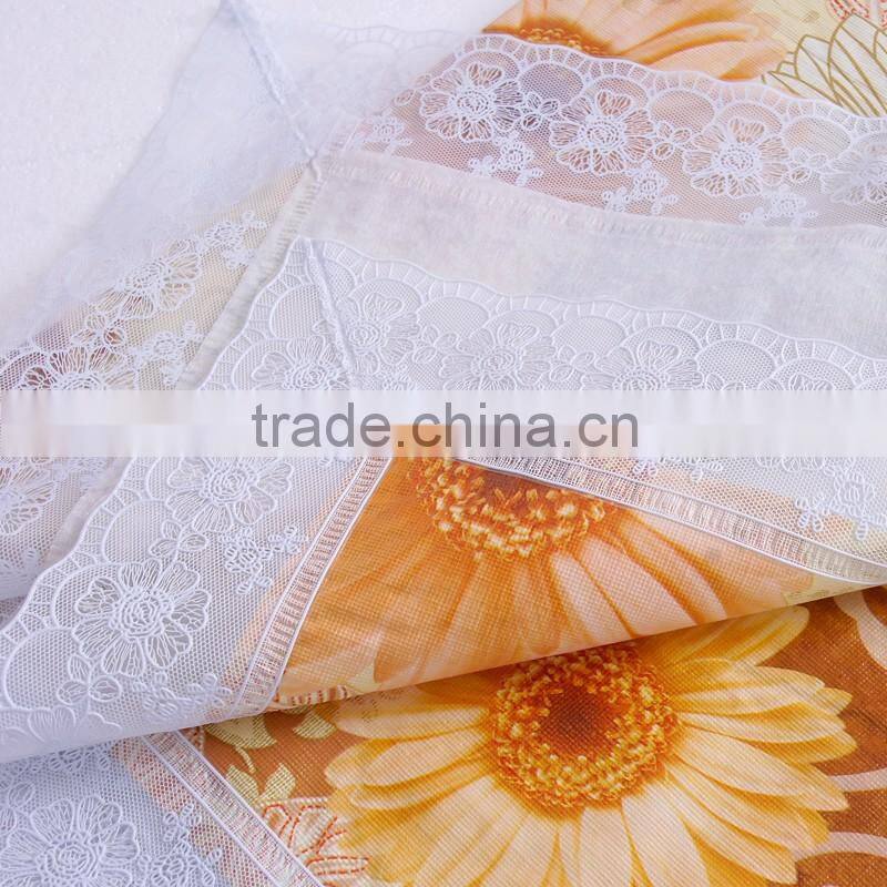 PVC/PEVA lace tablecloth with flannel backing, high quality & waterproof & oil proof