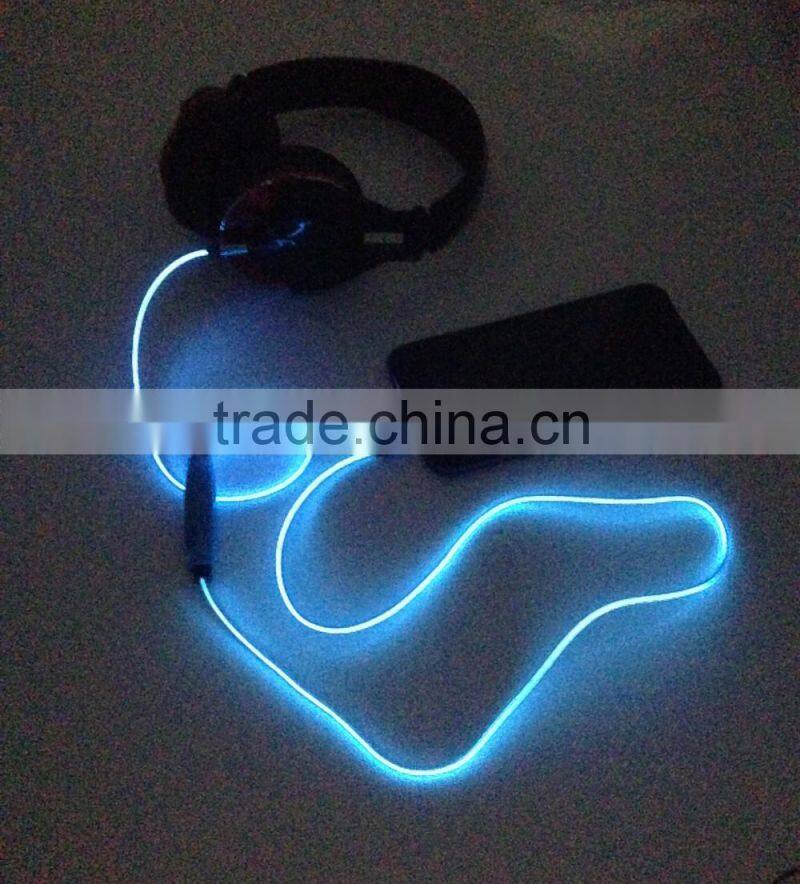 Latest Products EL/LED light cable for headphone, aux audio cable with microphone