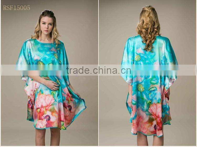 2016 beach one size 100%silk women batwing kaftan silk dress