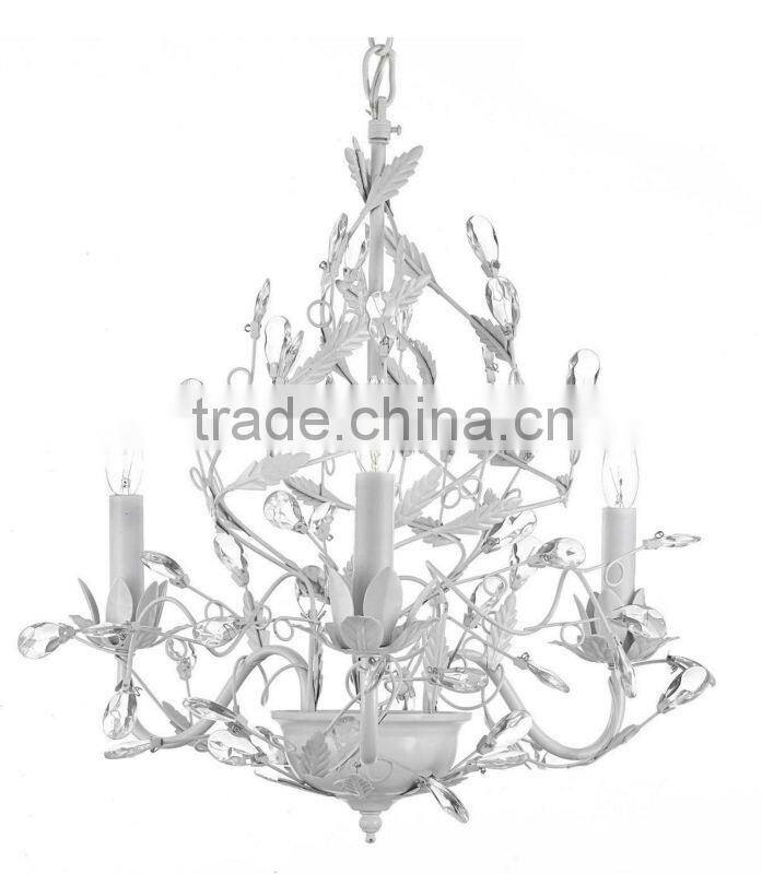 BLACK IRON CHANDELIER/ CHANDELIERS LIGHTING/ WITH FACETED CRYSTAL LEAVES