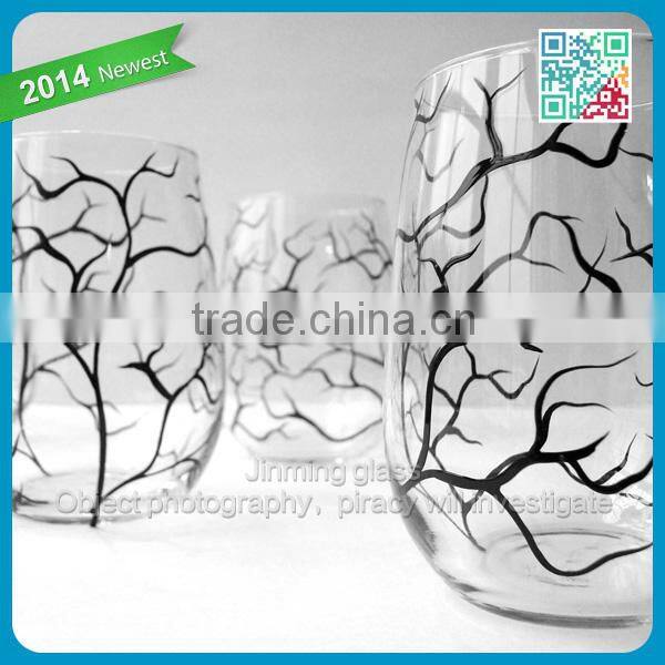Winter Tree Branch borosilicate clear wine glass Set of 2 Hand Painted Glasses Black Winter Trees Glass wine stemless