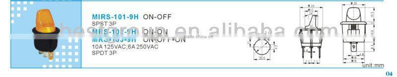 rocker switch 125v 16a 250v MIRS-101-9H