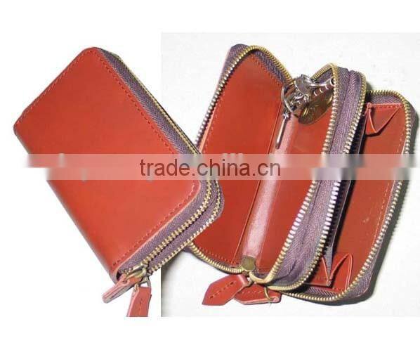 Women Red Leather Zipper Key Wallet with Coin Case