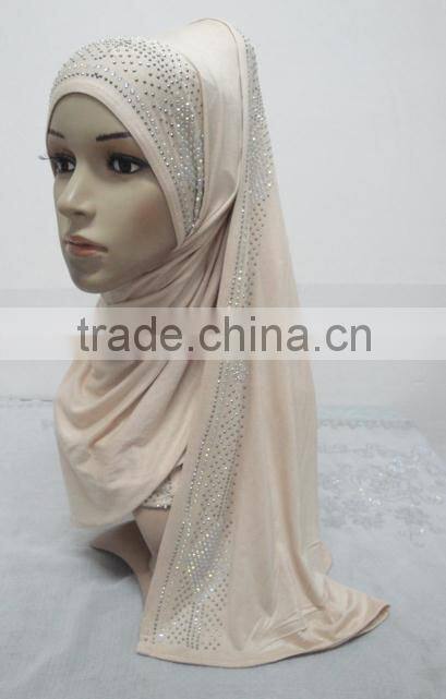 JL041 latest cotton jersey scarf with rhinestones,muslim hijab