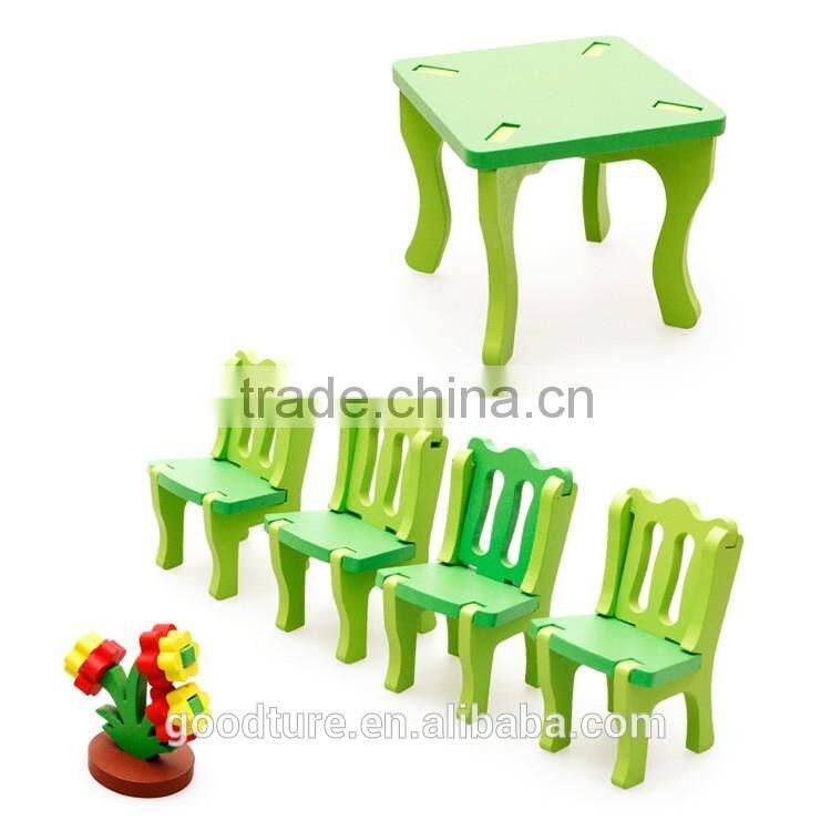 3D Assembling Mini Furniture Dining Table And Chair Set Wooden Toy DIY Toy