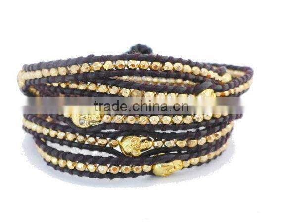 Multi Gem Stone Graduated Wrap Bracelet on Dark Brown leather
