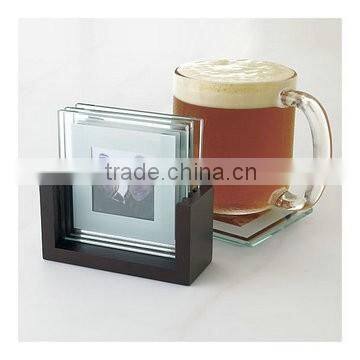 Photo frame type crystal glass coaster photo insert with wood material base
