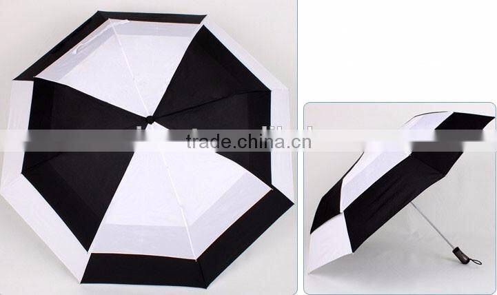 Black and white 27 inch double canopy windproof high quality compact golf umbrella