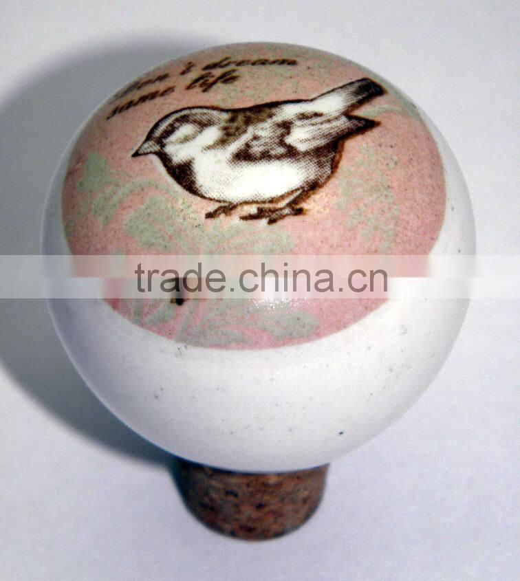 Image Artwork Sticker Ceramic Bottle Stopper with Cork attachment