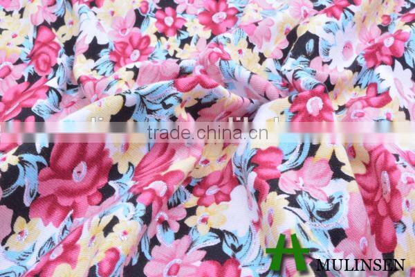 Mulinsen textile 16 years fabric factory/ 32sR ring spun viscose elastane printed fabric