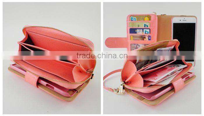 Fashionable wallet detachable magnet leather case for iphone 4 5 6 wholesale