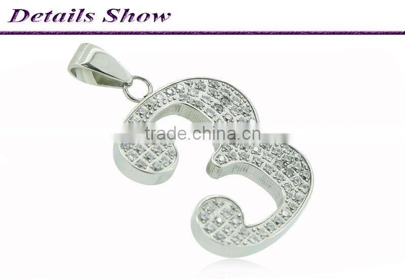 2013 new fashion number pendants with rhinestones pendant for couples Lucky Numbers 3 stainless steel energy pendant