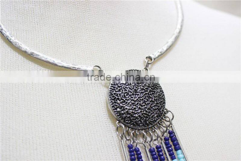 Anti-silver Folk w/ Royal Blue Aqua White Seed bead Statement Necklace Satellite Chain Necklace 2016 Fashion Style Wholesale