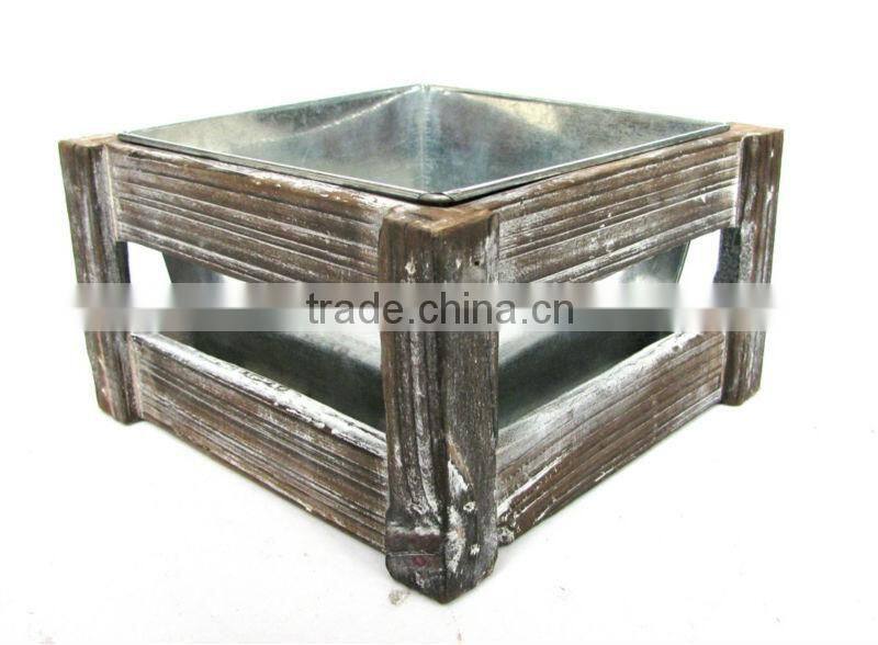 Antique Square Wash Brown Wooden Flower Planter