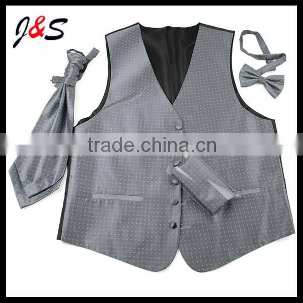 Fashion Mens Silk woven waistcoats with silk Tie and silk bow tie pocket square Set