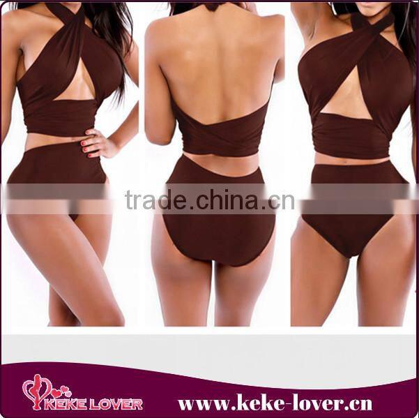 2015 factory cheap plus size bandaged bikini girls summer sexy high waist swimsuit fashion wholesale women white swimwear