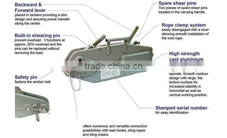 china manufacturers pulling&lifting machine wire rope tirfor lifting hoist winch