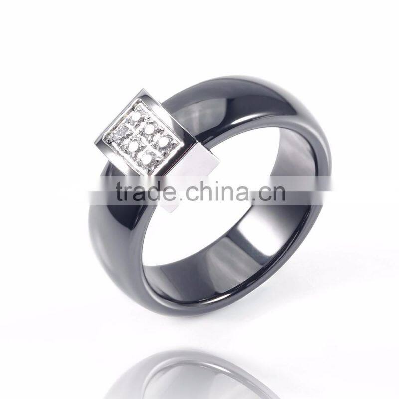 Famous wholesaler popular design black Stainless Steel Ceramic micro-setting cz diamond noble finger ring