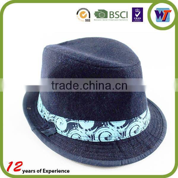 HOT Sale Man checks acrylic or wool ribbon decorated cheap fedora hat