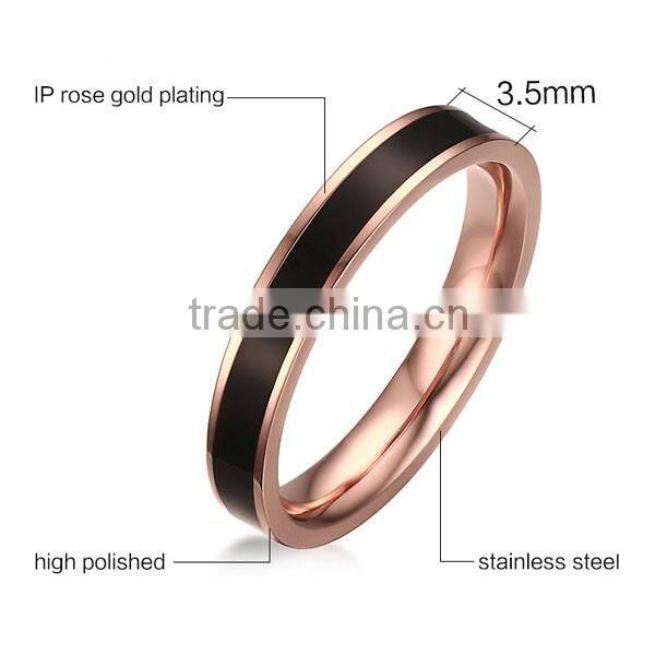 2016 Wholesale Korean White/Black Epoxy Rose Gold Plated Stainless Steel Ring