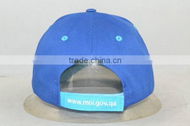 Guangzhou hat factory professional custom 6 panel / 100% cotton/blue/brim printing/baseball cap