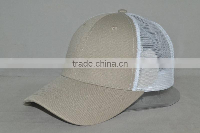 Guangzhou hat factory professional custom 100% polyester fiber khaki/white cap