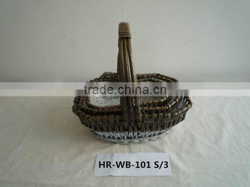 hot sell 3 set willow storage basket with liner