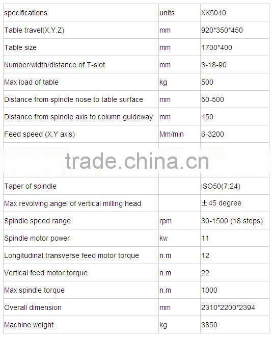 XK5040 Knee-type Vertical CNC Milling Machine