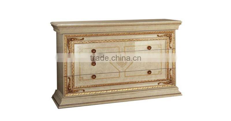 Italian Traditional 24K Gold Plated 5PCS Home Bedroom Set/Side Table With Dresser And Mirror(MOQ=1 SET)